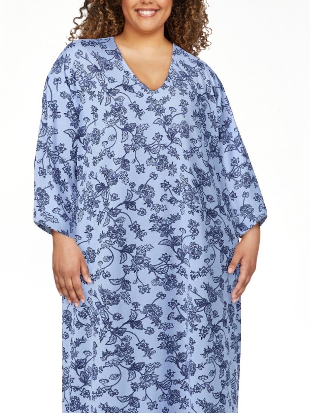 Aria Women’s Sweater Knit 3/4 Sleeve V-neck Lounger Nightgown with pockets